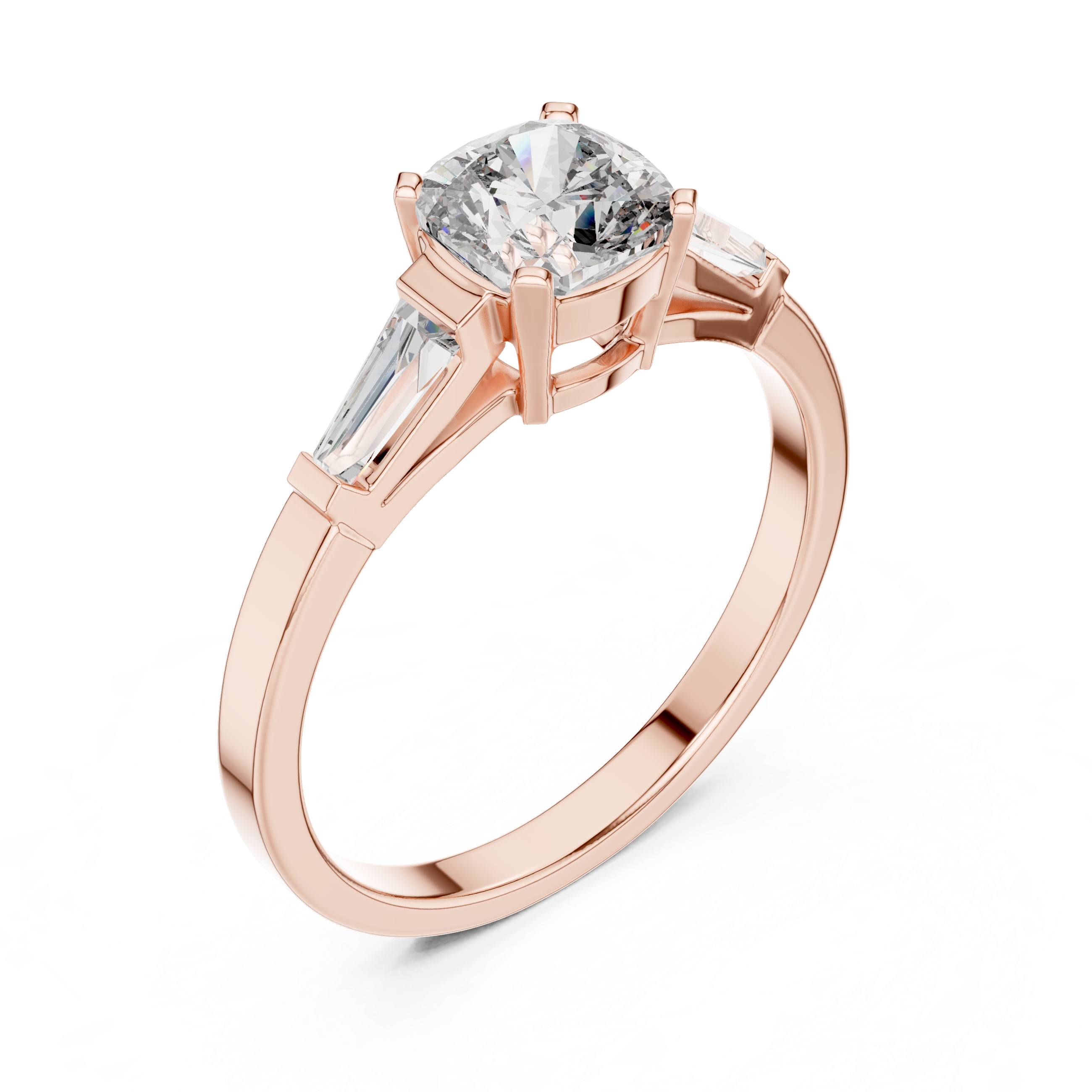 Cushion and baguette three stone ring