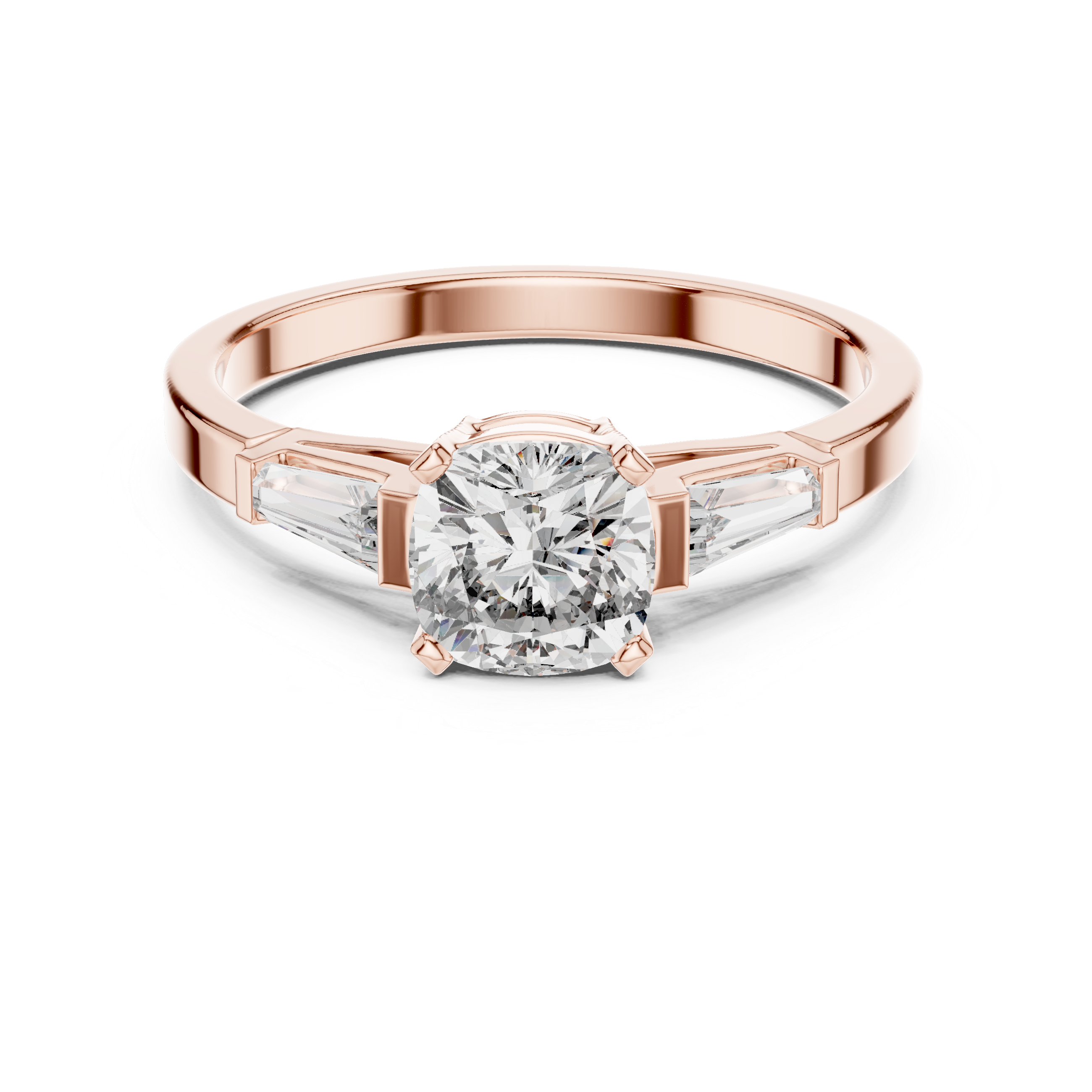 Cushion and baguette three stone ring