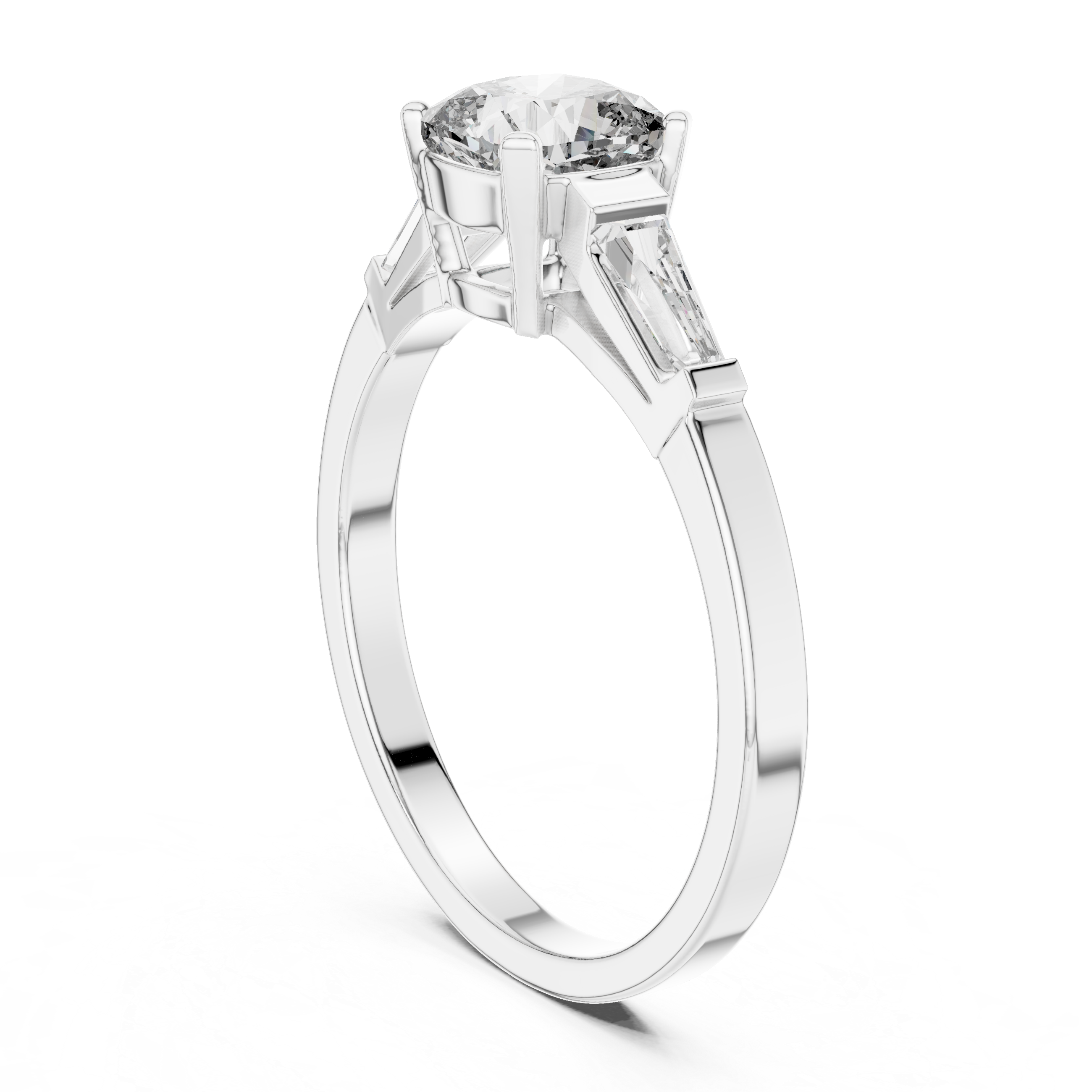 Cushion and baguette three stone ring