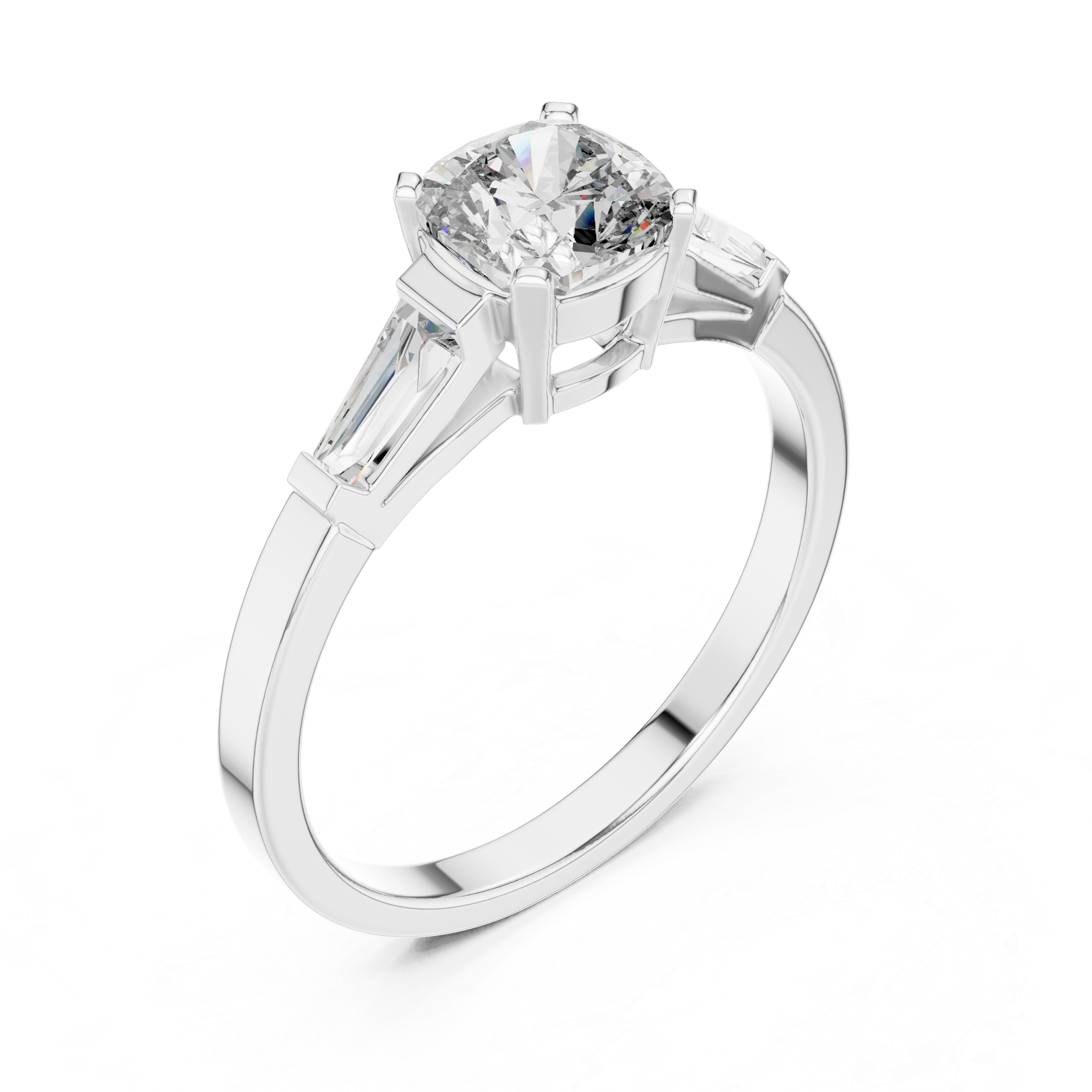 Cushion and baguette three stone ring