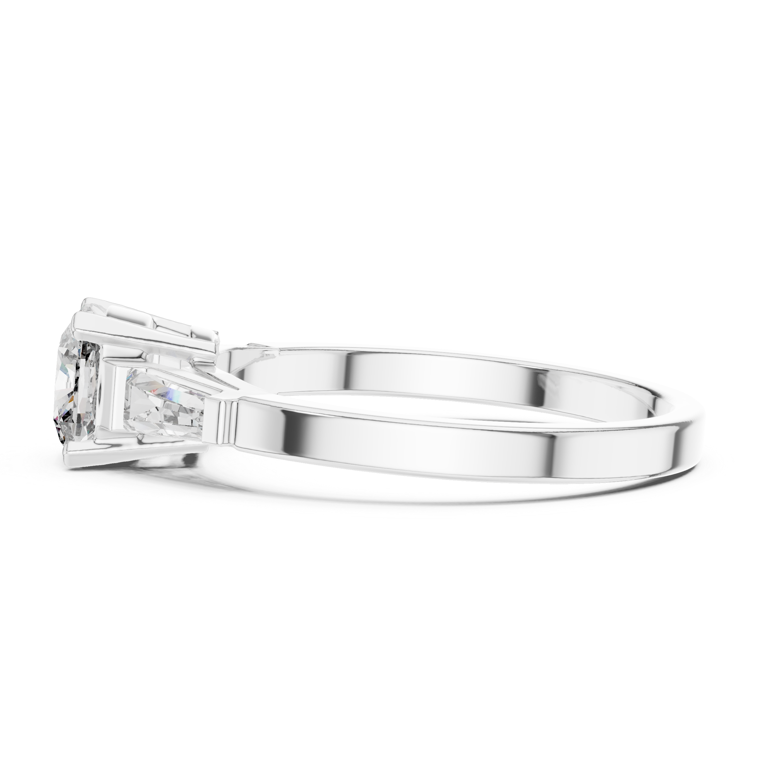 Cushion and baguette three stone ring