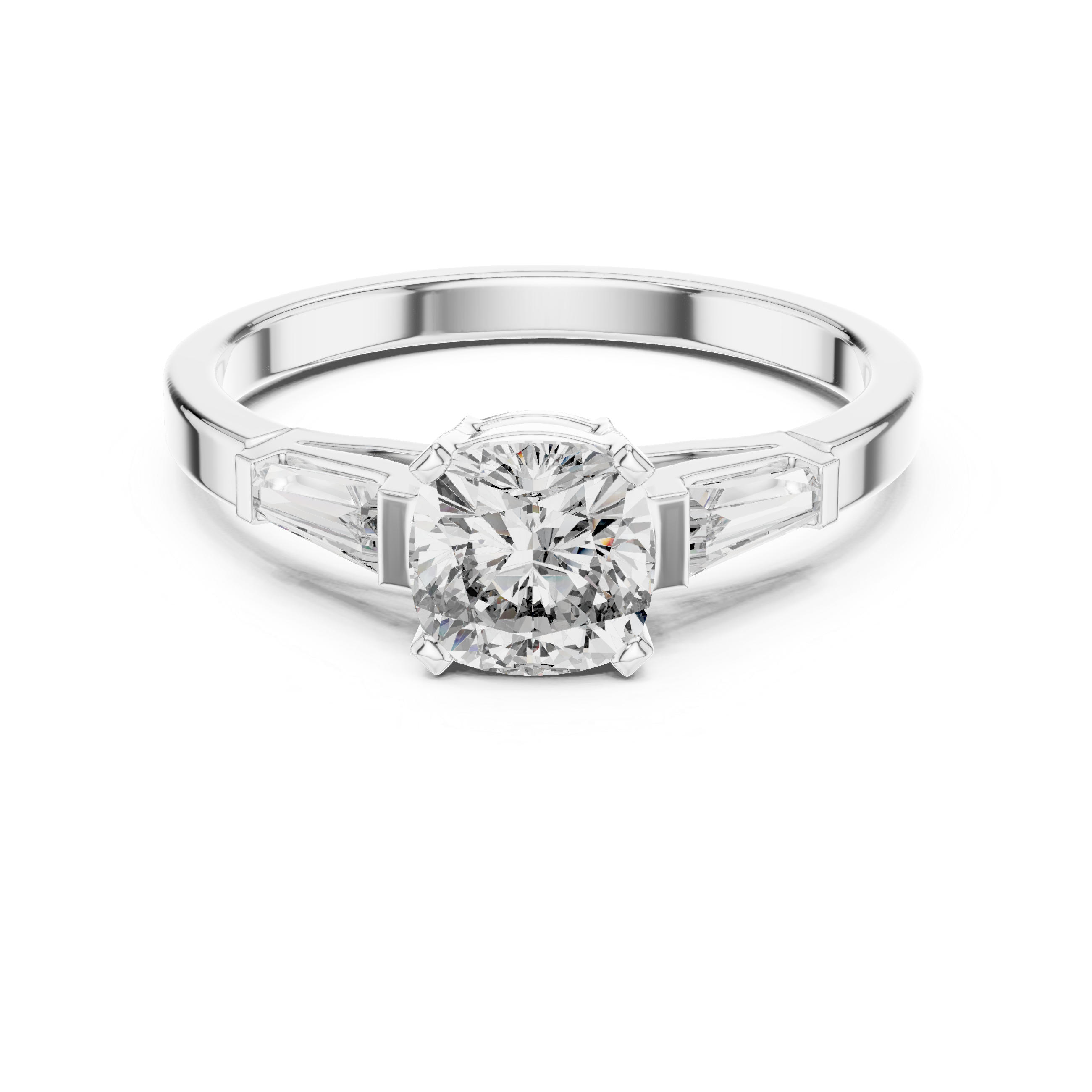 Cushion and baguette three stone ring