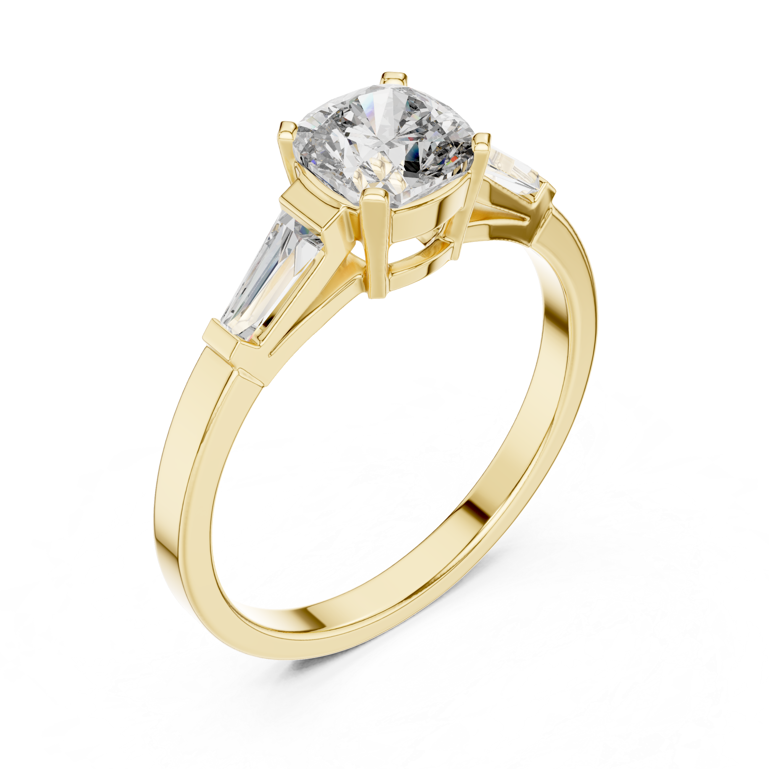 Cushion and baguette three stone ring