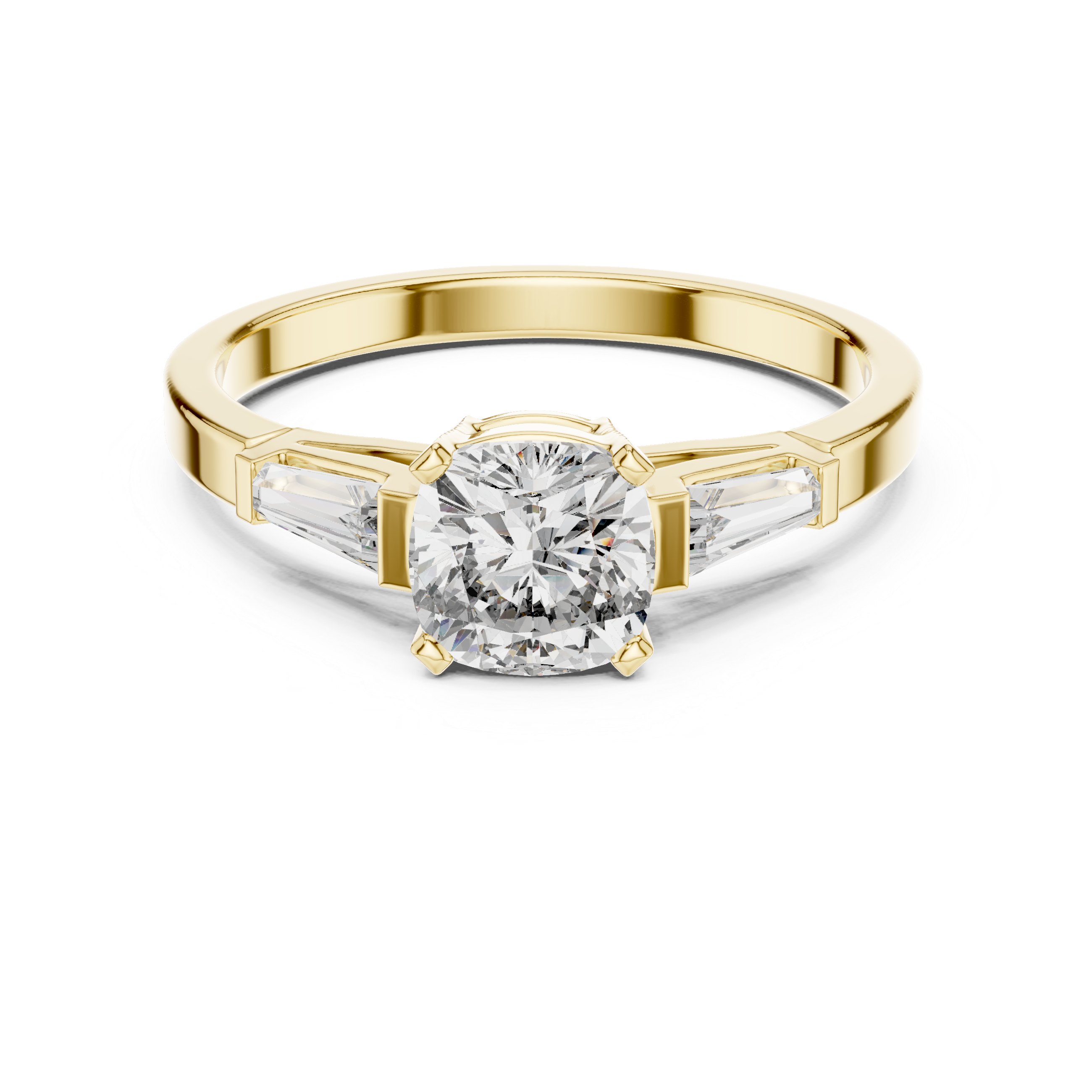 Cushion and baguette three stone ring