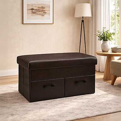 Nilkamal Flexi Big Foldable Ottoman with 2 Drawers (Brown)