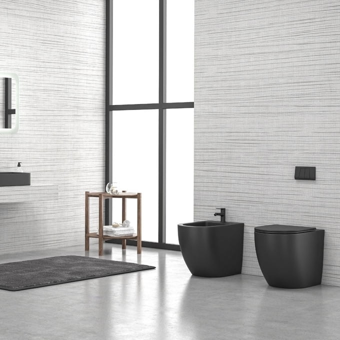 Vas wc stativ KARAG, MILOS OPACO, LT-2141D-RMB, negru mat, rimless, cu capac soft close inclus
