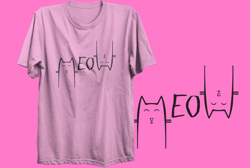 Meow Cat Face Graphic T-Shirt – Cute Minimalist Cat Lover Tee