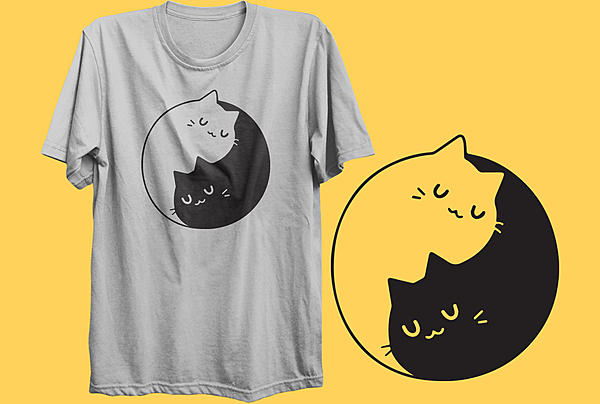 Yin Yang Cats Graphic T-Shirt – Cute Minimalist Cat Lover Tee