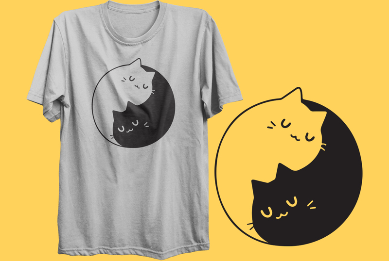 Yin Yang Cats Graphic T-Shirt – Cute Minimalist Cat Lover Tee