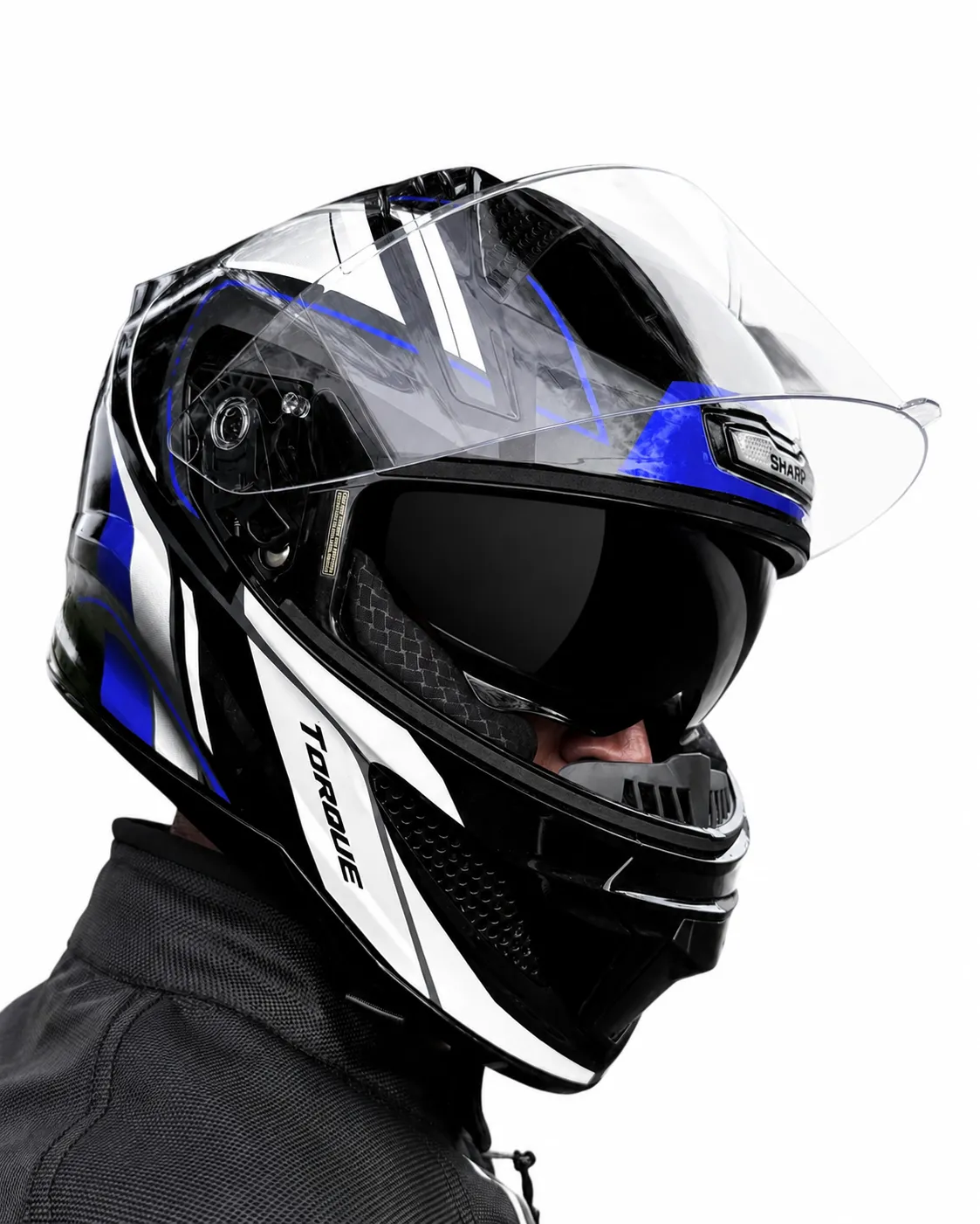 STEELBIRD SBH-25 SHARP ISS GLOSSY TORQUE BLACK/BLUE WHITE C/V 600 MM STEELBIRD SBH-25 SHARP ISS GLOSSY TORQUE BLACK/BLUE WHITE C/V 600 MM