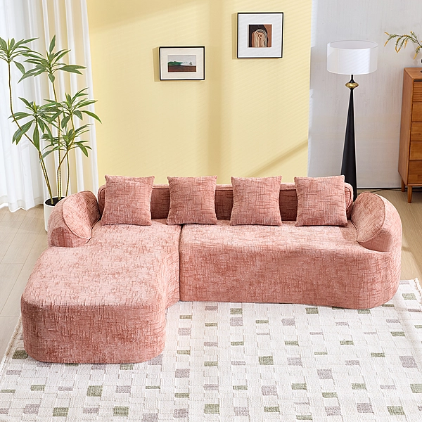 Pink L-Shape Chenille Sofa
