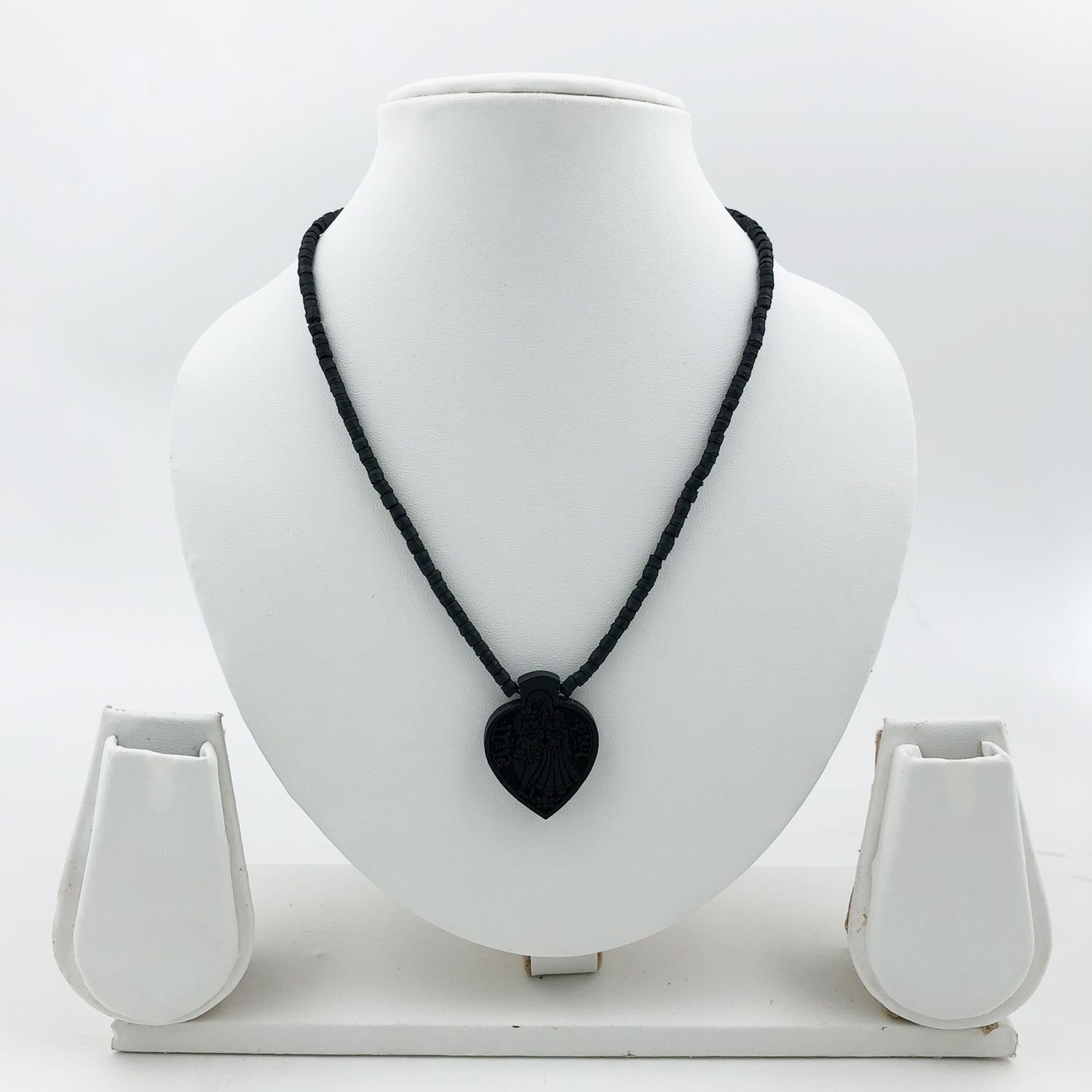 Black Mala with Heart-Shaped Radha-Krishna Pendant