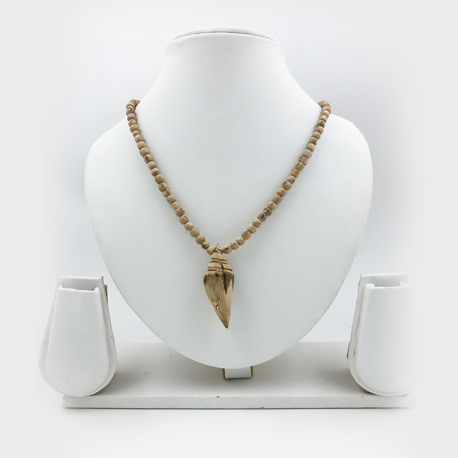 Original Tulsi Mala with Shankh Handicraft Pendant (Round-Small Size Beads)