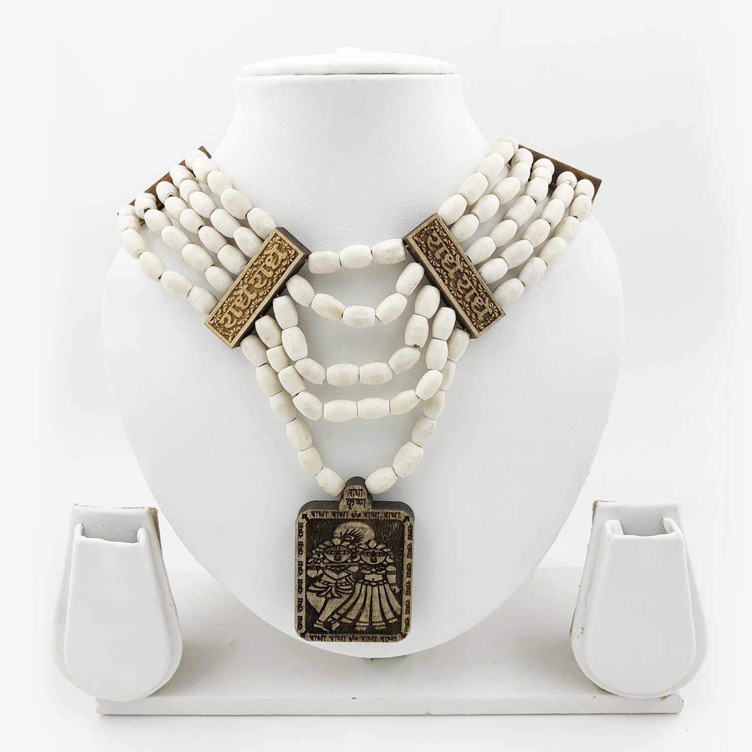 Mala 5-Strand with Squire-Shaped Radha Krishna Pendant (Bright)