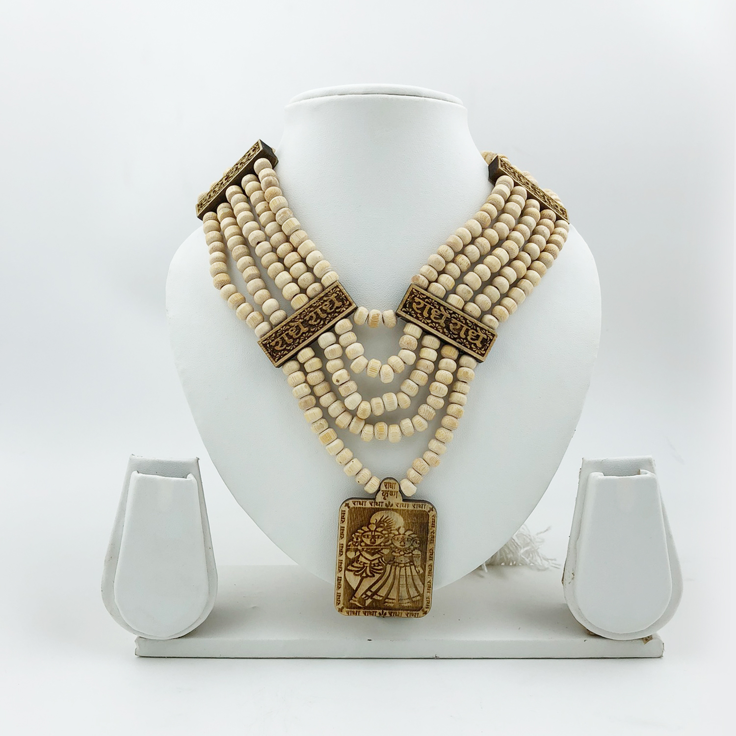 Mala 5-Strand with Squire-Shaped Radha Krishna Pendant (Natural Color)