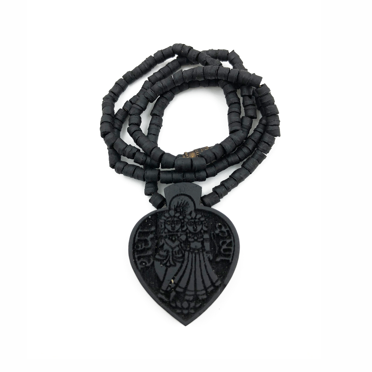 Black Mala with Heart-Shaped Radha-Krishna Pendant