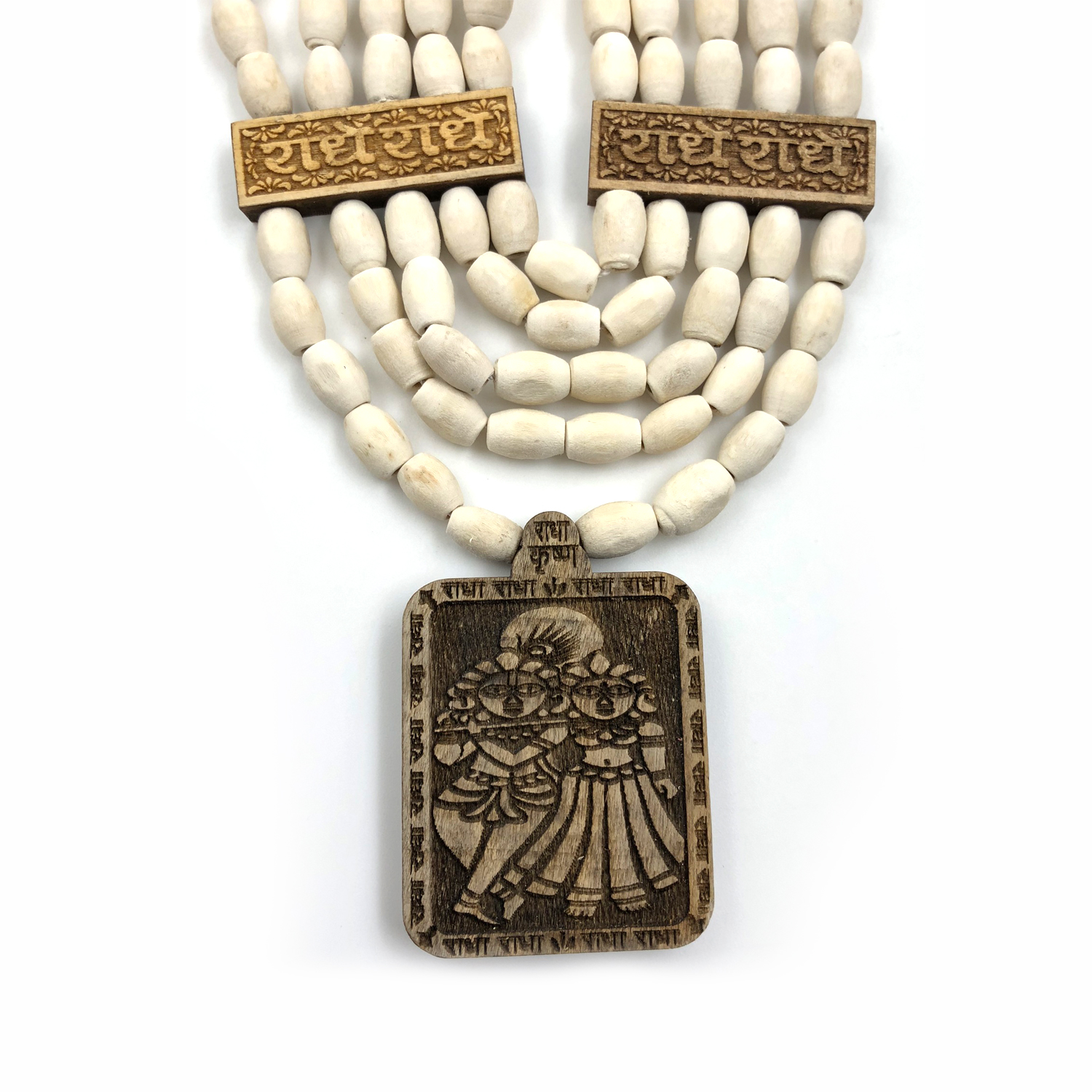 Mala 5-Strand with Squire-Shaped Radha Krishna Pendant (Bright)
