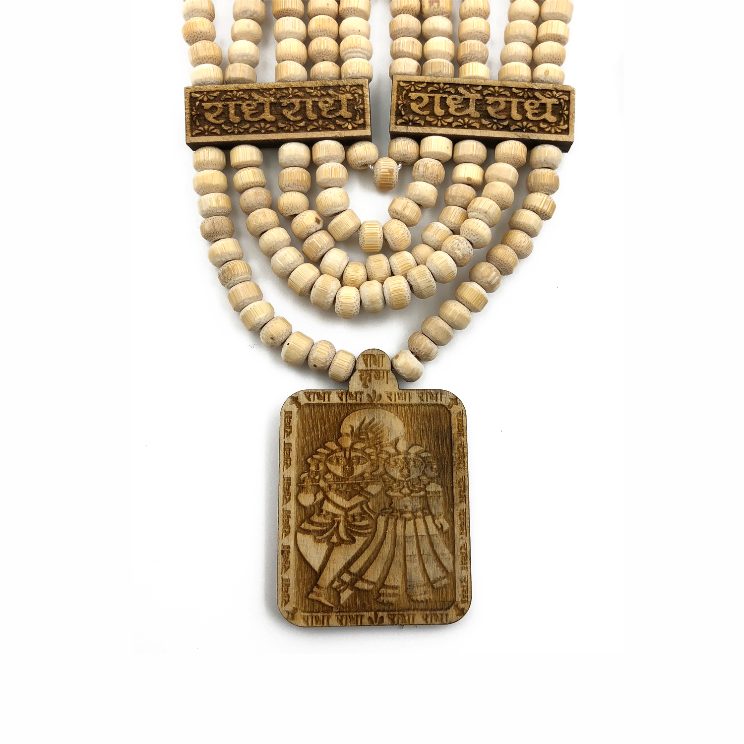 Mala 5-Strand with Squire-Shaped Radha Krishna Pendant (Natural Color)
