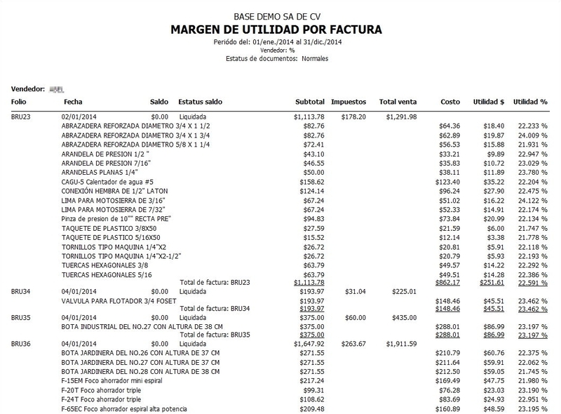 Margen Por Factura De Ventas X Vendedor