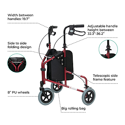 037RD Ultra Lightweight 3-Wheel Rollator