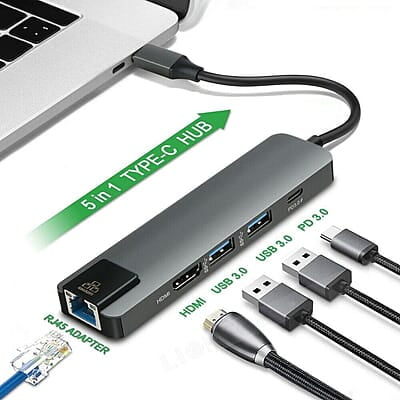 5 In 1 USB C HUB Multi Splitter Adapter PD 65W Fast Charging Docking Stations 5 In 1 USB C HUB Multi Splitter Adapter PD 65W Fast Charging Docking Stations