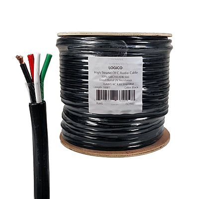 Speaker Wire 16/4 BC/OFC Outdoor/DB/UV Resistant 500FT Black Speaker Wire 16/4 BC/OFC Outdoor/DB/UV Resistant 500FT Black