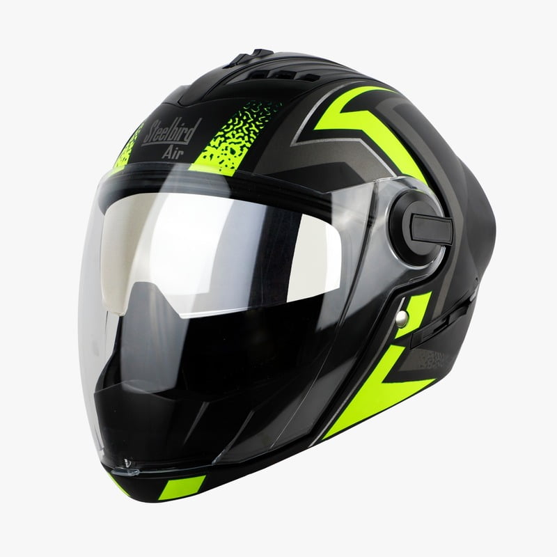 STEELBIRD SBA-2 ISS REED MAT BLACK NEON D/V (SILVER) (L)