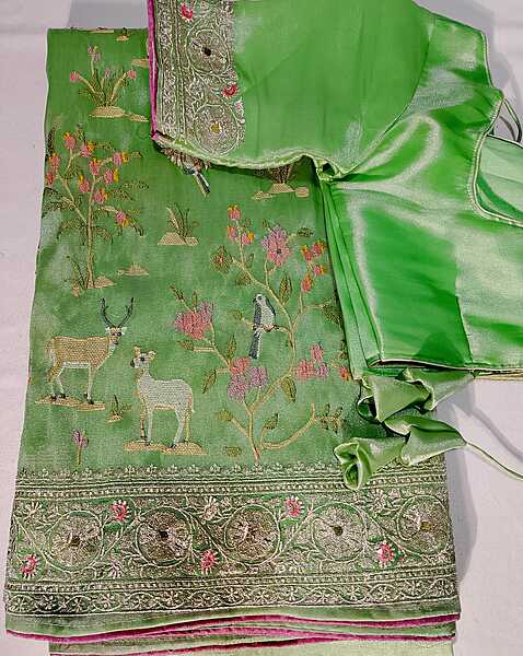 J430: Ready To Ship Beautiful Pure Tissue Silk Saree With Stitched Blouse