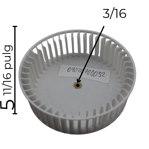 Turbina Derecha para Campana Largo 5 11/16 Ancho 13/16 Flecha 3/16 CW Derecha Modelo MCV60US/MCV90US - 09020700052