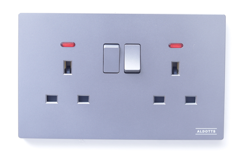 Double Flat Pin Switch Socket With Neon - Grey
