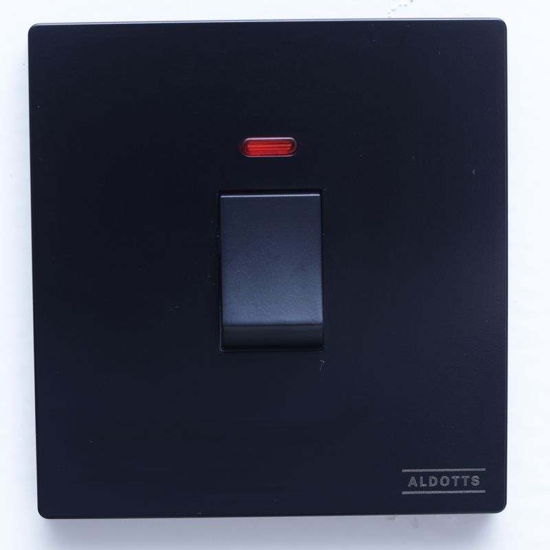 25A Double Pole Switch Socket With Neon - Black