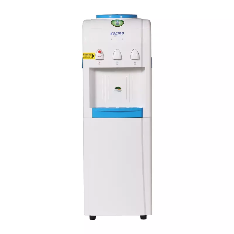 The user-friendly LED indicators glowing on the front panel of the Voltas Water Dispenser.