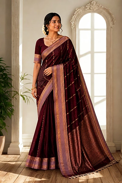 Banarasi soft silk wine