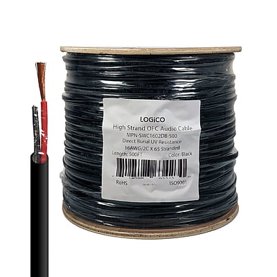 Speaker Wire 16/2 BC/OFC Outdoor/DB/UV Resistant 500FT Black Speaker Wire 16/2 BC/OFC Outdoor/DB/UV Resistant 500FT Black