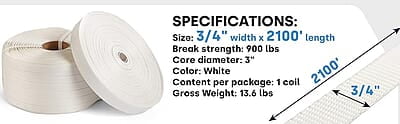 Fleje Cordón de Poliéster para Uso Pesado - 3⁄4" x 2,100' Fleje Cordón de Poliéster para Uso Pesado - 3⁄4" x 2,100'