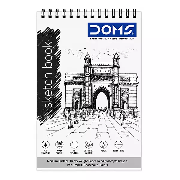 DOMS A5 Sketch Book 150 GSM 36 Sheets Spiral Bound Drawing Pad for Artists & Students
