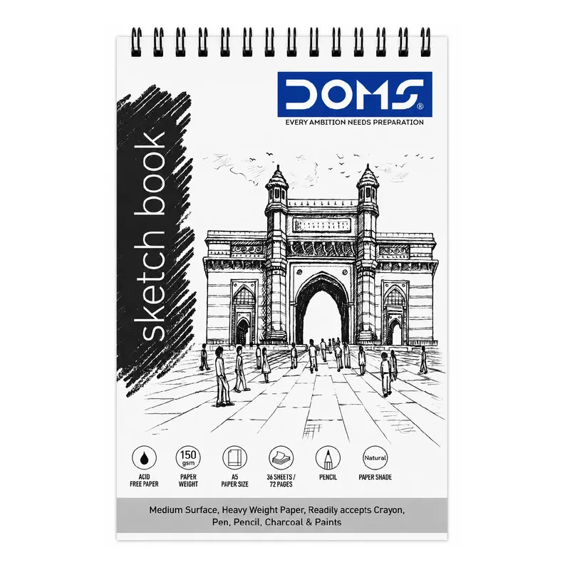 DOMS A5 Sketch Book 150 GSM 36 Sheets Spiral Bound Drawing Pad for Artists & Students