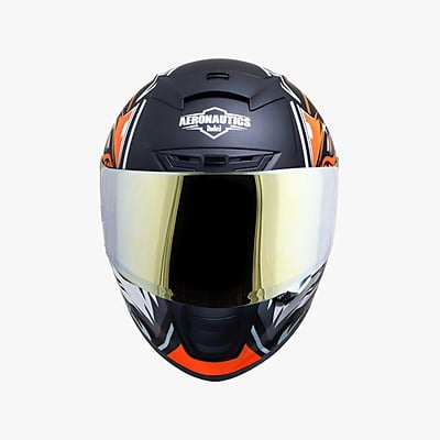 STEELBIRD SA-2 VILLAIN GLOSSY BLACK/ORANGE C/V (L) + EXTRA GOLD VISOR