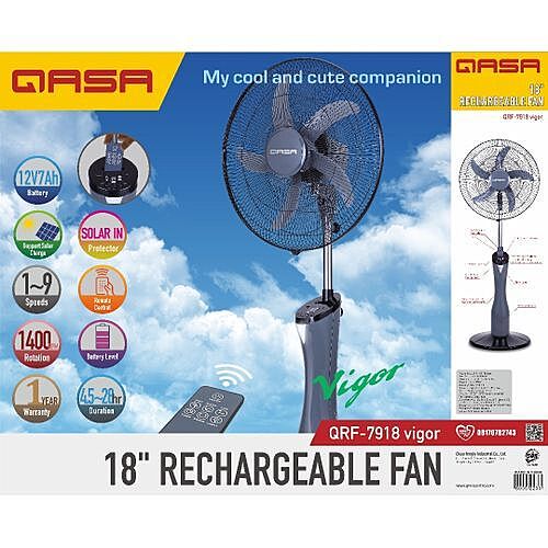 18"QASA RECHARGEABLE FAN WITH REMOTE CONTROL