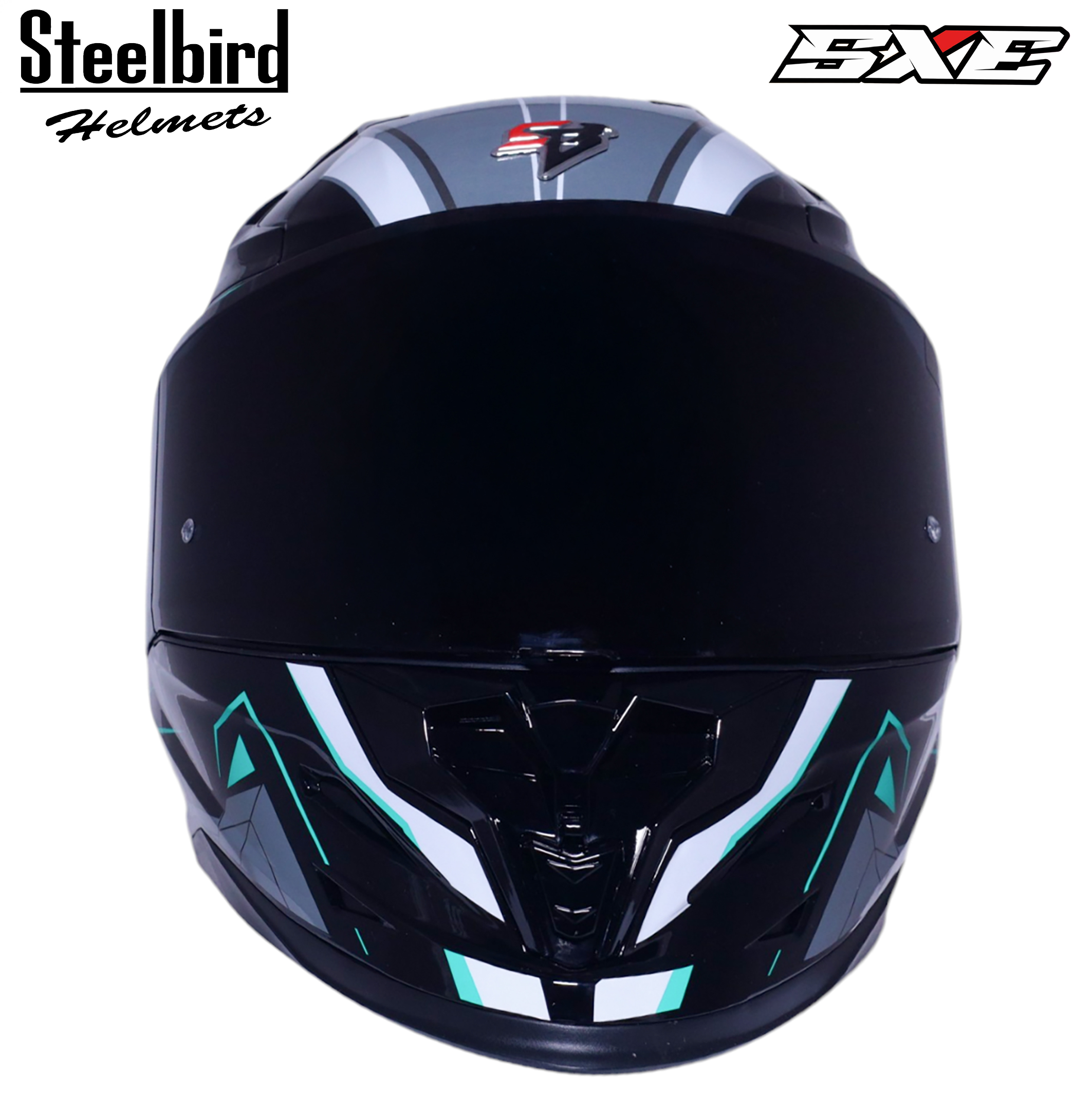 STEELBIRD SBH-61 ISS SXE RACE-X GLOSSY BLACK/CYAN GREEN WITH TPE EDITION C/V 620MM