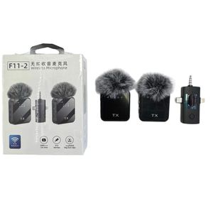 F15-2 Wireless Lavalier Microphone, Dual-Channel Mini Clip-on Mic with Noise Reduction,