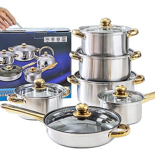 12PCS STAINLESS STEEL COOKWARE SET OF POTS