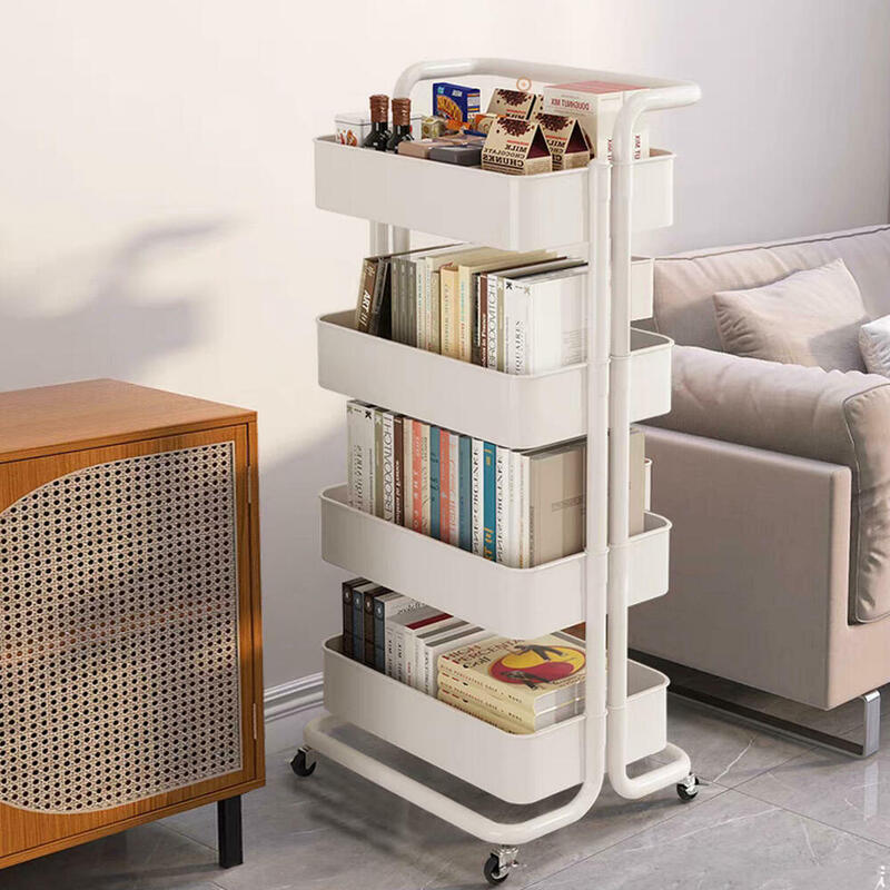 4 TIERS MULTIFUNCTIONING UTILITY CART TROLLEY WITH HANDLE LOCKABLE WHEELS