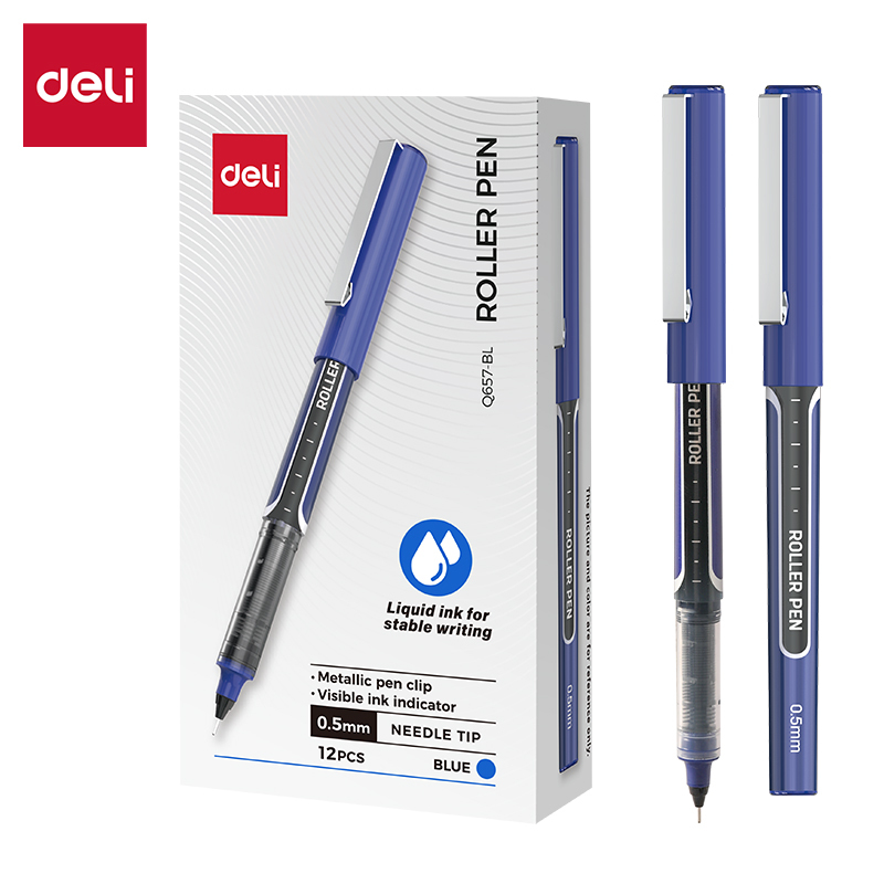 DELI Q657-BL ROLLER PEN 0.5MM NEEDLE-TIP BLUE