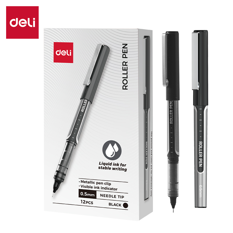 DELI Q657-BK ROLLER PEN 0.5MM NEEDLE-TIP BLACK