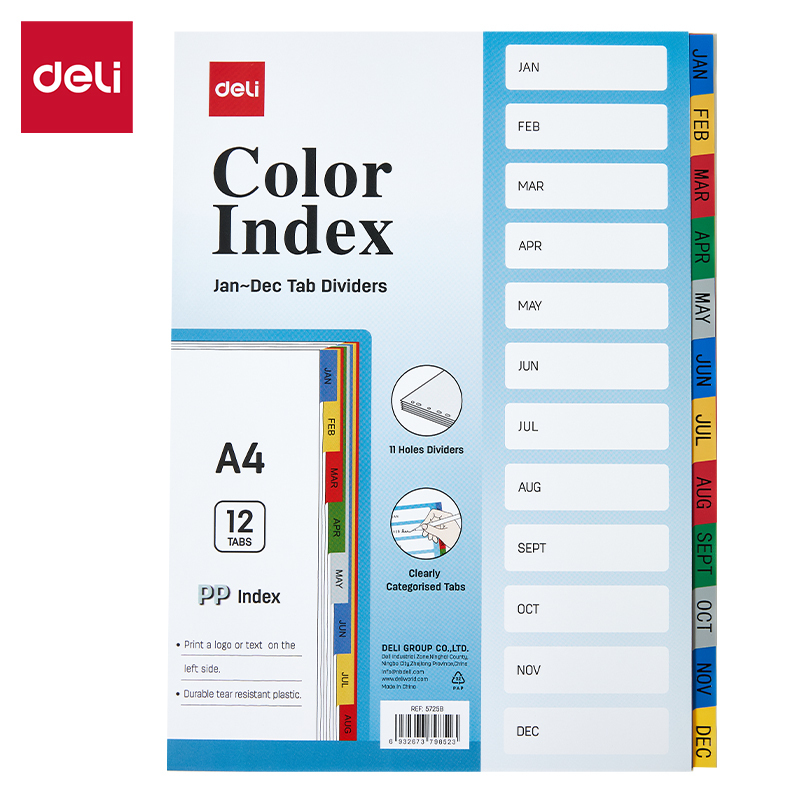 DELI E5725B FILE DIVIDER INDEX PVC ASST COLORS A-Z