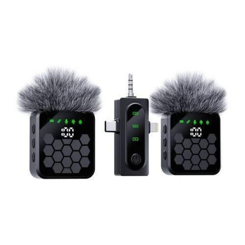 Lavalier Microphone Led Display Dual Noise Cancelling Wireless.