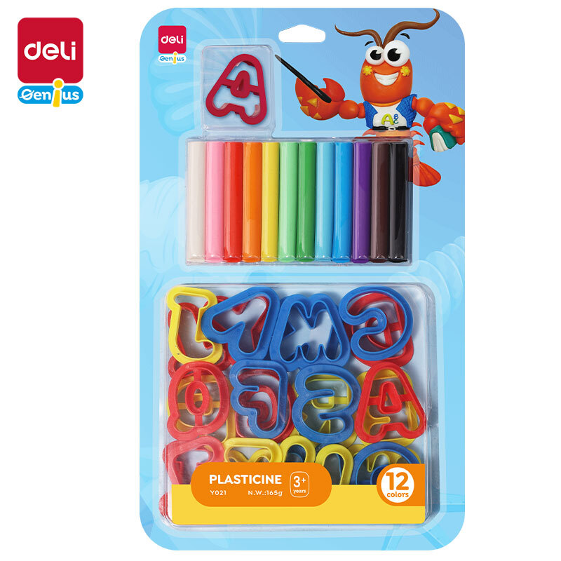 DELI GENIUS Y021 PLASTICINE 165G WITH 26 LETTER MOLDS 12 COLORS