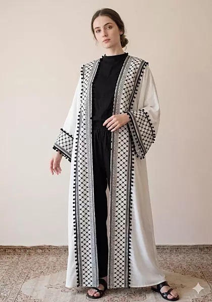 Palestine Print Abaya Linen