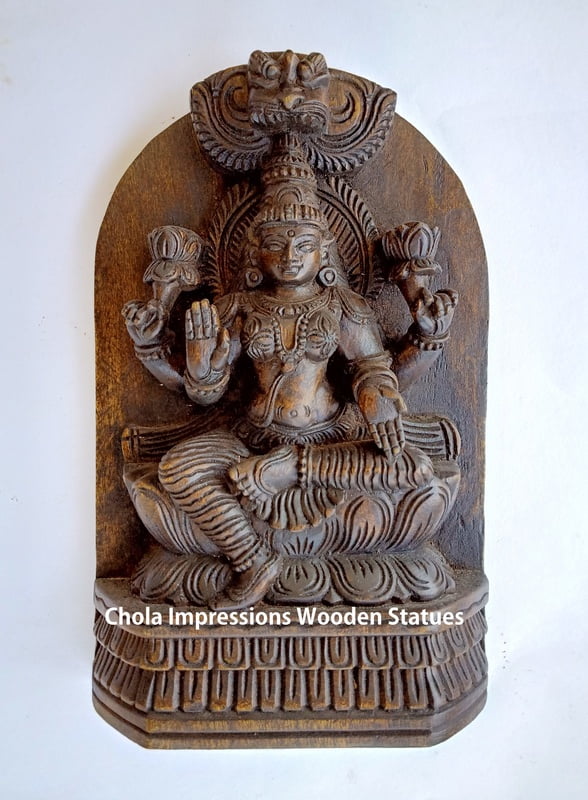 Chola Impressions Antique Finish Lakshmi Devi Wooden Statue 1 Foot